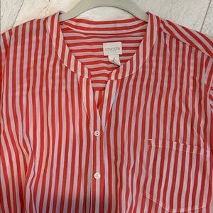 Chico's Vibrant Coral and White Striped Top